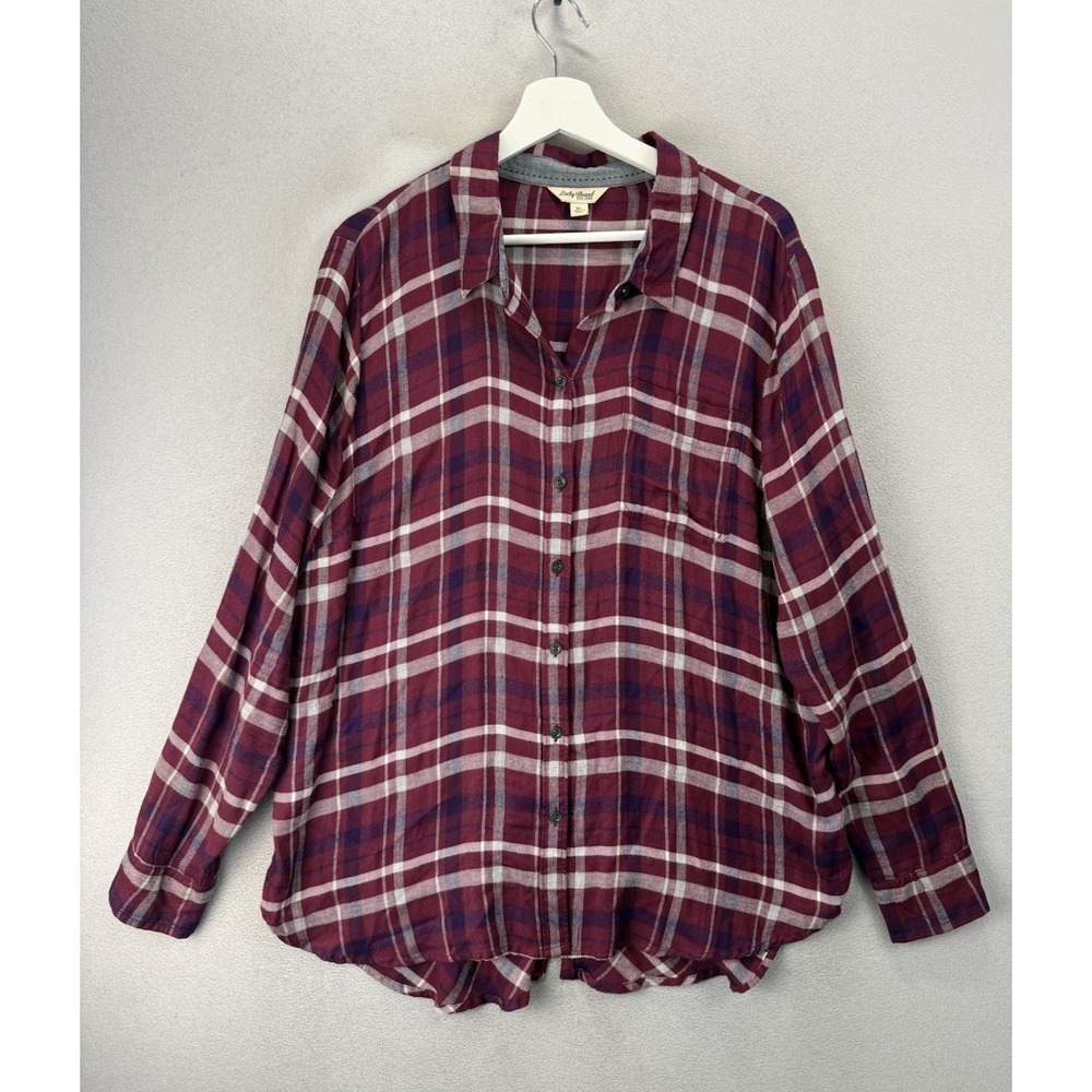 Lucky Brand XL Plaid Flannel Shirt Women's‎ Button Up Back Pleat Boho Casual